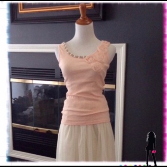 Flowered Lt. Grey Ribbed Cotton Tank Top - Picture 2 of 3